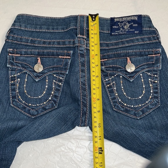 True Religion medium wash rose stitch straight jeans with crystal back pockets - Picture 14 of 16